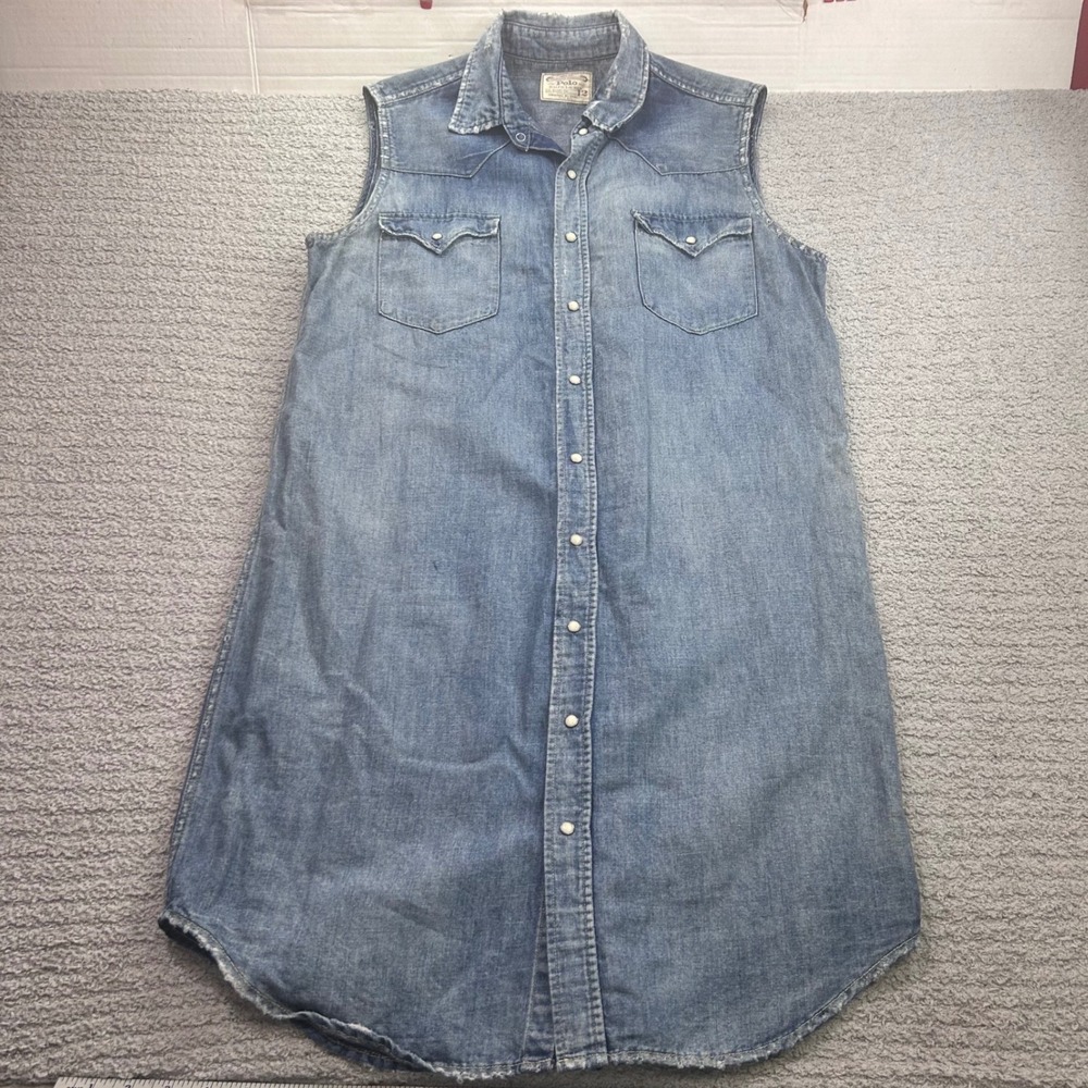 Polo Ralph Lauren VTG Denim Jean Dress Sleeveless Blue 12 90s Americana Western
